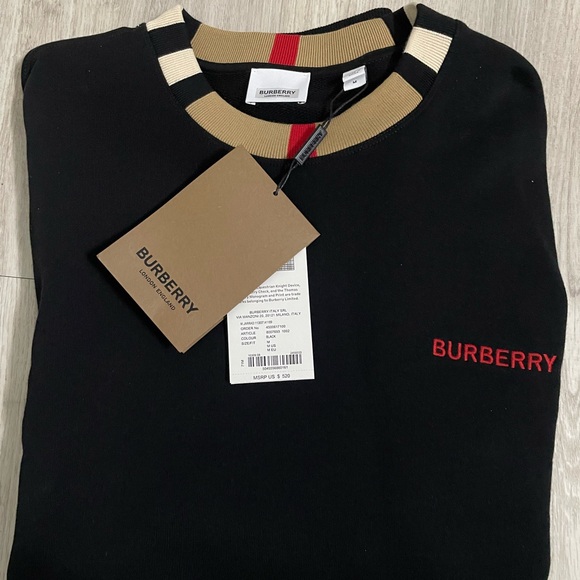 BURBERRY JARRAD CHECK NECK LONG SLEEVE MED BLACK SWEATER EMBROIDERED FRONT LOGO
